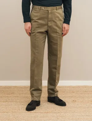 190 Flat Front Cotton Linen Trousers Green