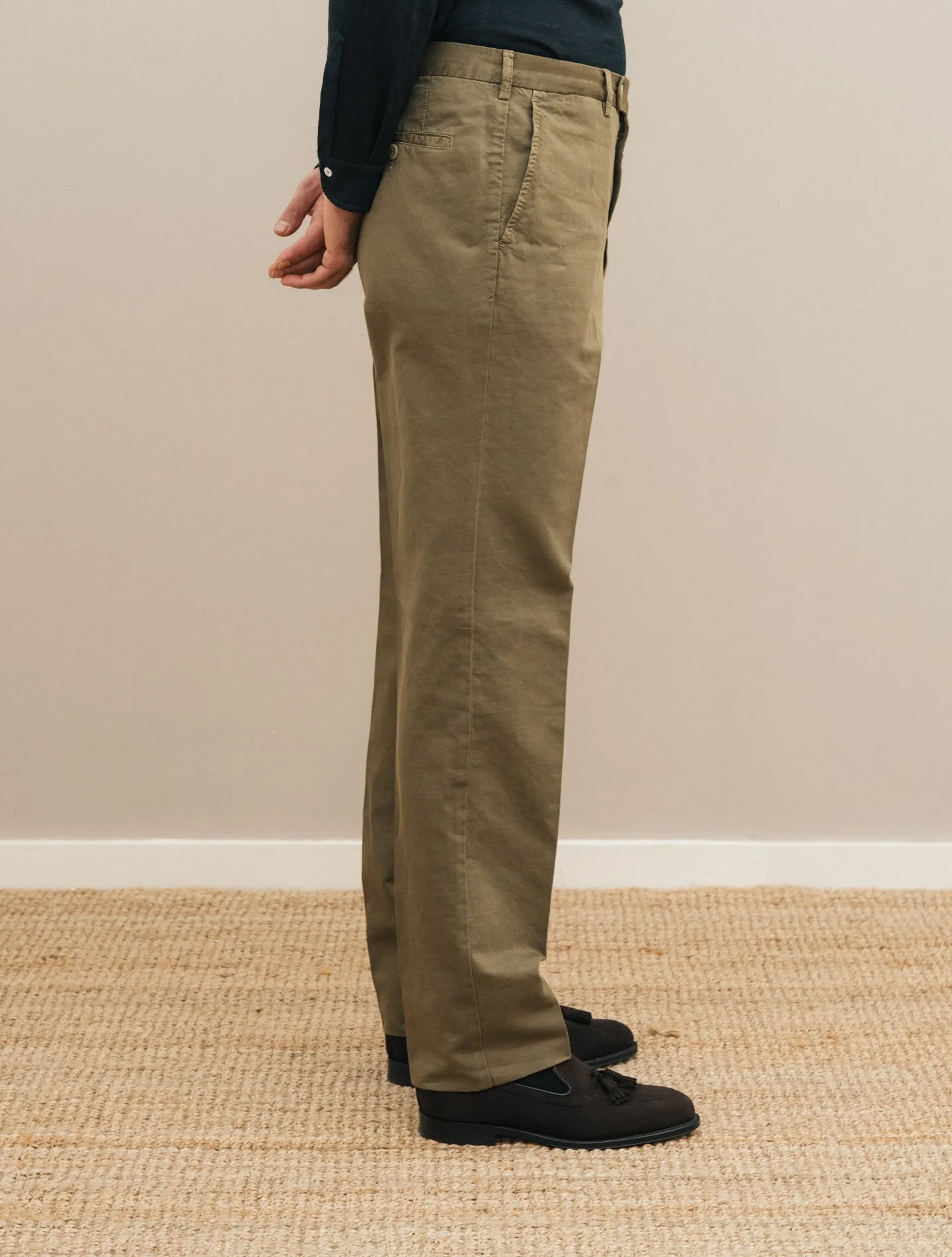 190 Flat Front Cotton Linen Trousers Green