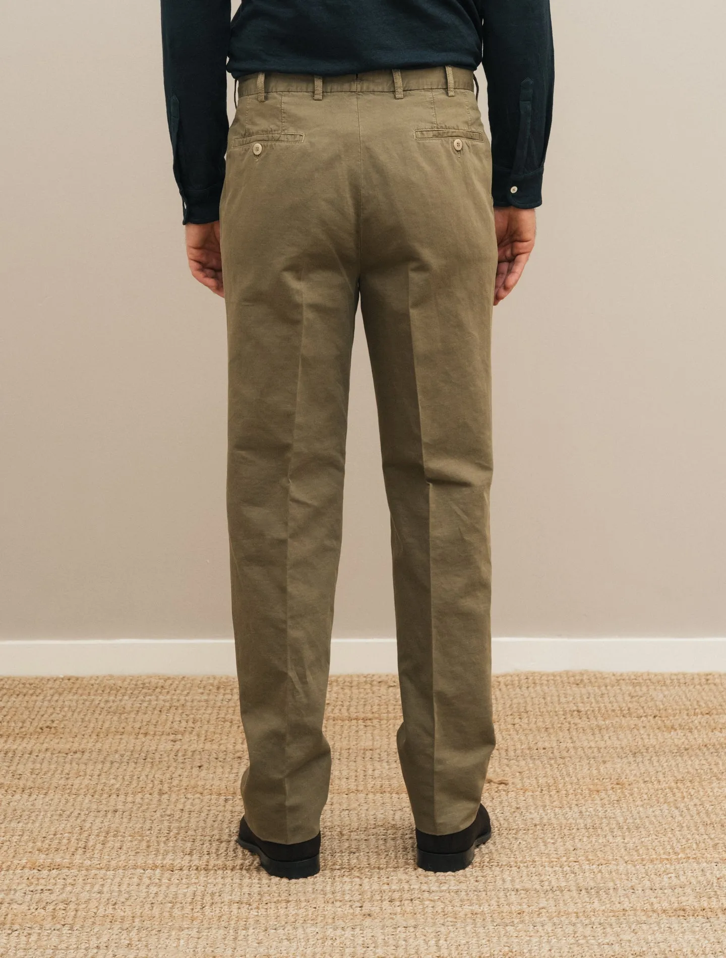 190 Flat Front Cotton Linen Trousers Green