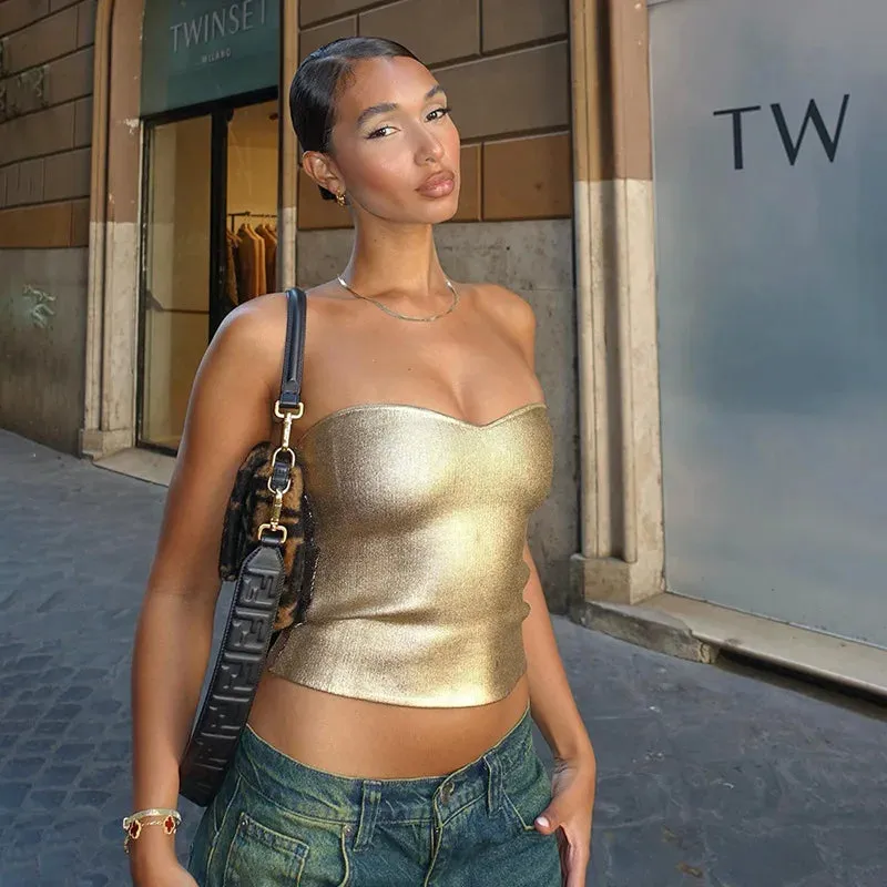 2025 Women's Summer Solid Color Sleeveless Slim Tube Top – Exposed Midriff Casual Hot Molten Vest
