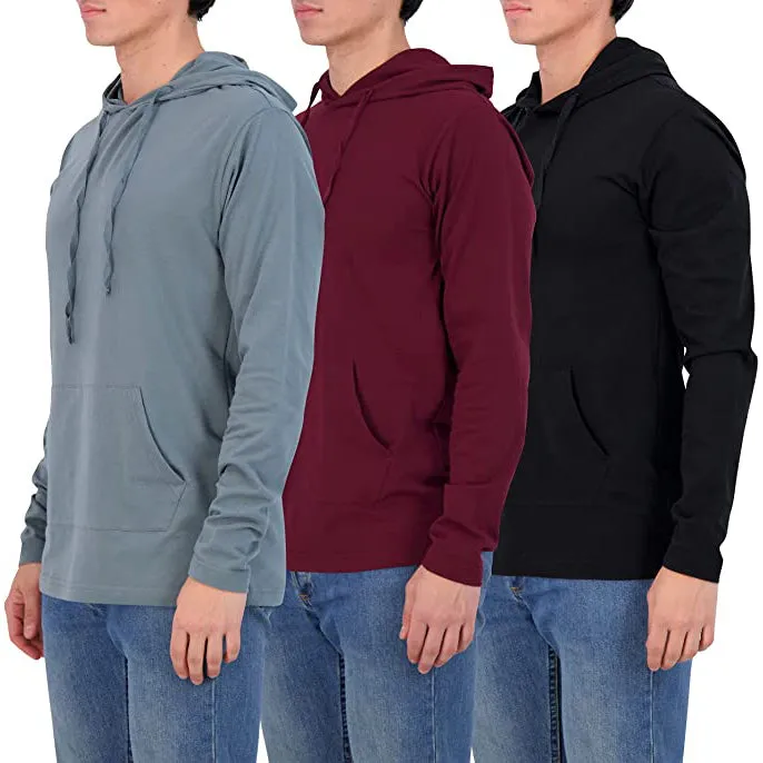 3-Pack: Men's Cotton Lightweight Pullover Hoodies With Pocket