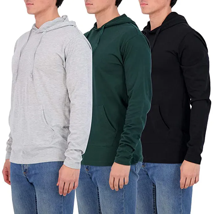 3-Pack: Men's Cotton Lightweight Pullover Hoodies With Pocket