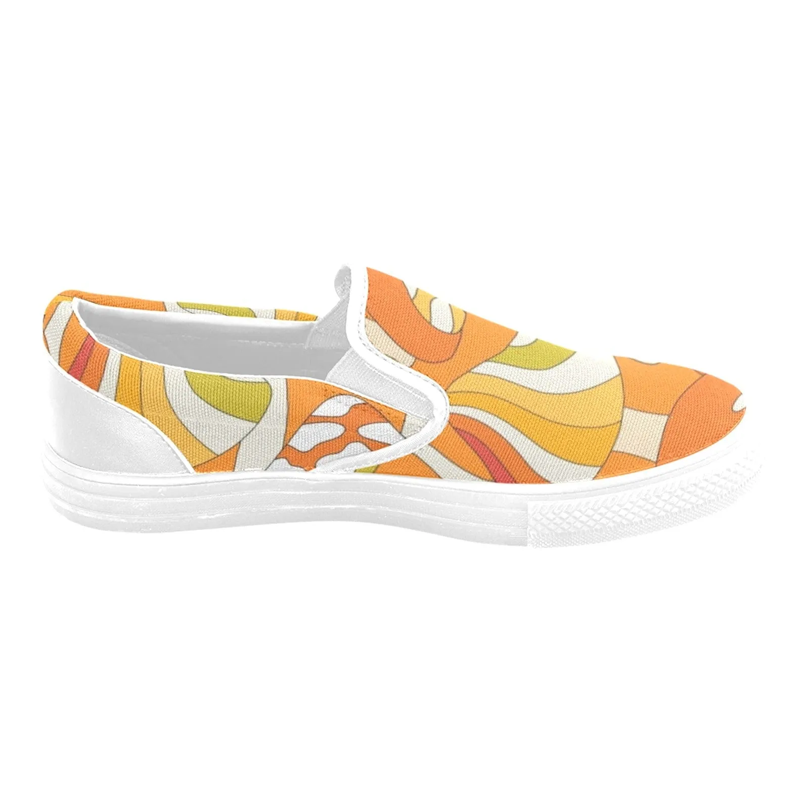70's Magic Mushroom, Orange, Green Retro Slip-on Canvas Women's Shoes
