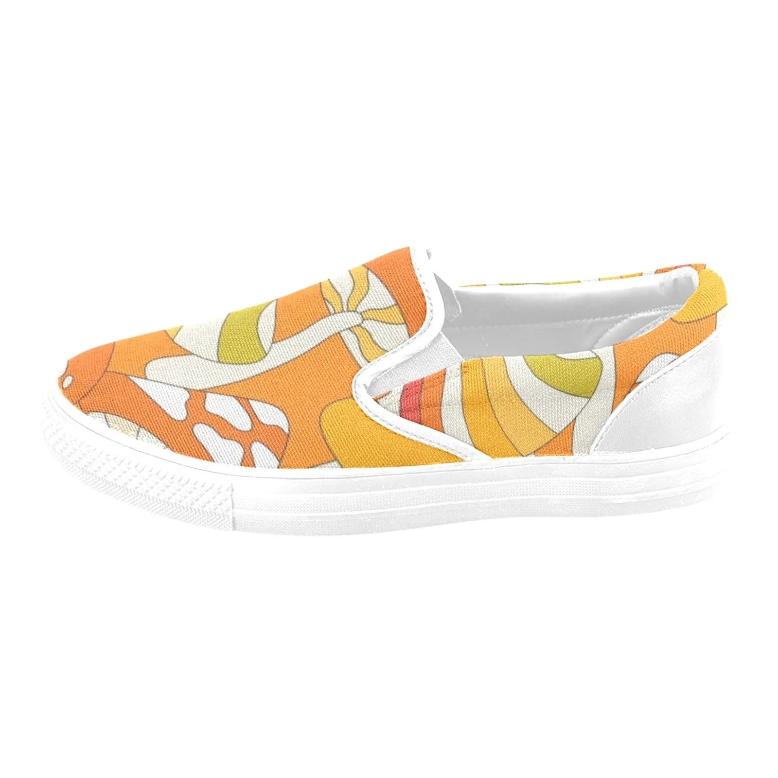 70's Magic Mushroom, Orange, Green Retro Slip-on Canvas Women's Shoes