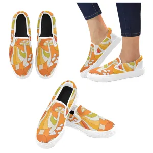70's Magic Mushroom, Orange, Green Retro Slip-on Canvas Women's Shoes