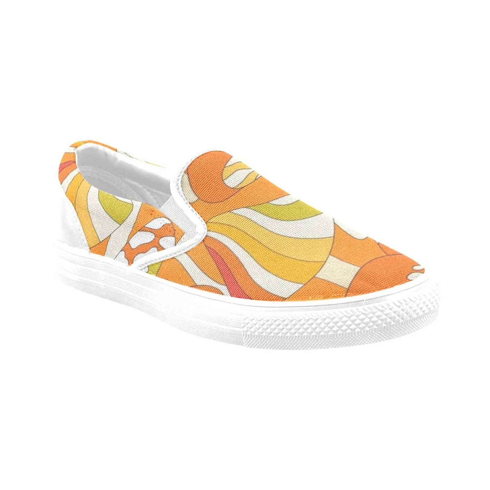 70's Magic Mushroom, Orange, Green Retro Slip-on Canvas Women's Shoes