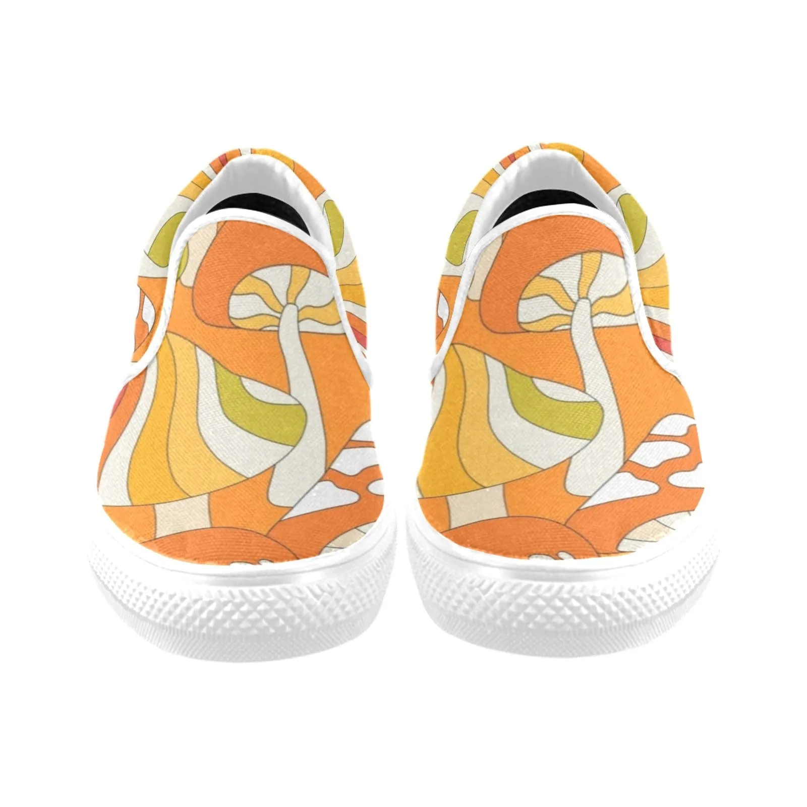 70's Magic Mushroom, Orange, Green Retro Slip-on Canvas Women's Shoes
