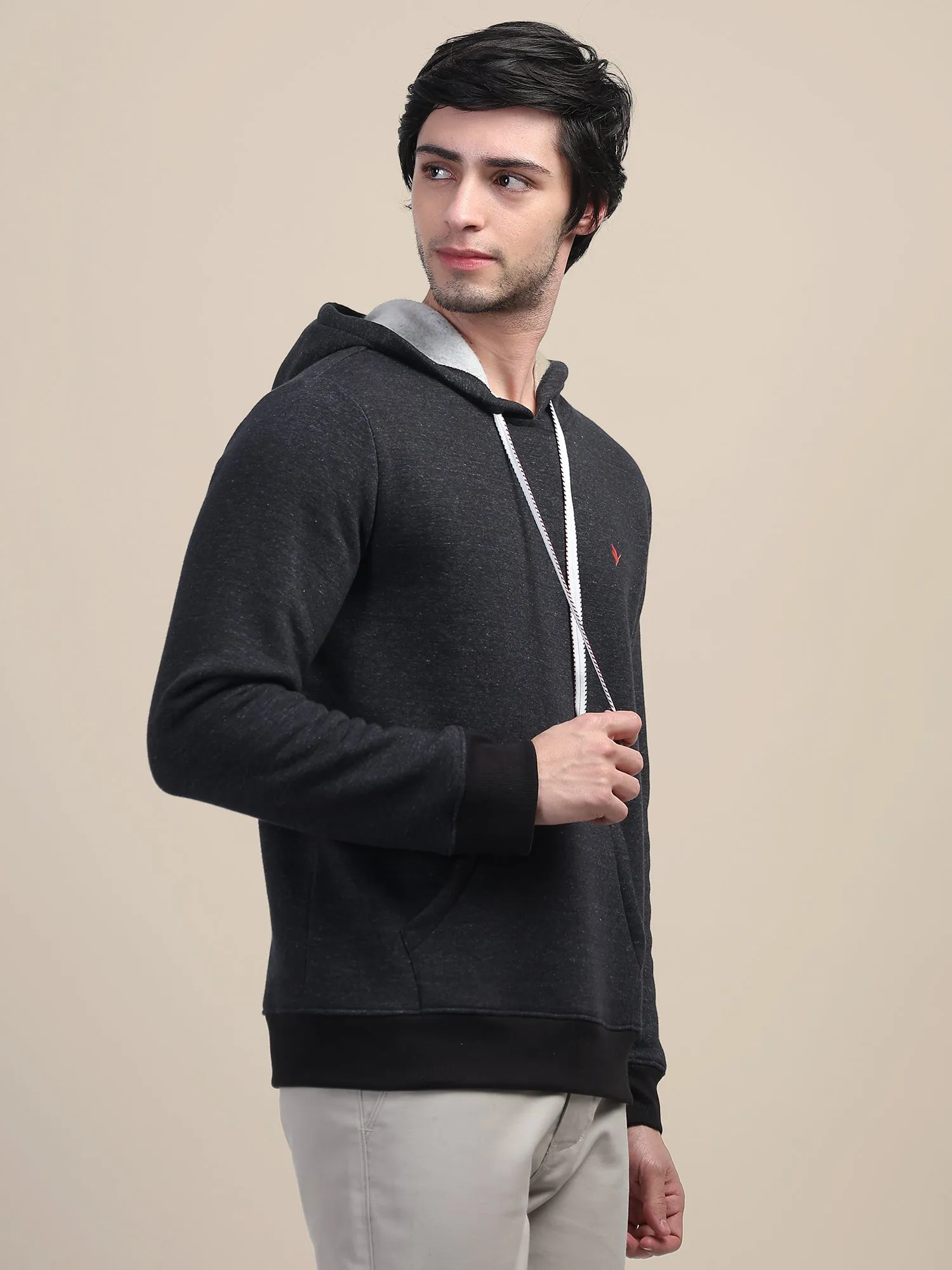 AMSWAN MEN'S BLACK STYLISH AND COMFORTABLE FIT HOODIE