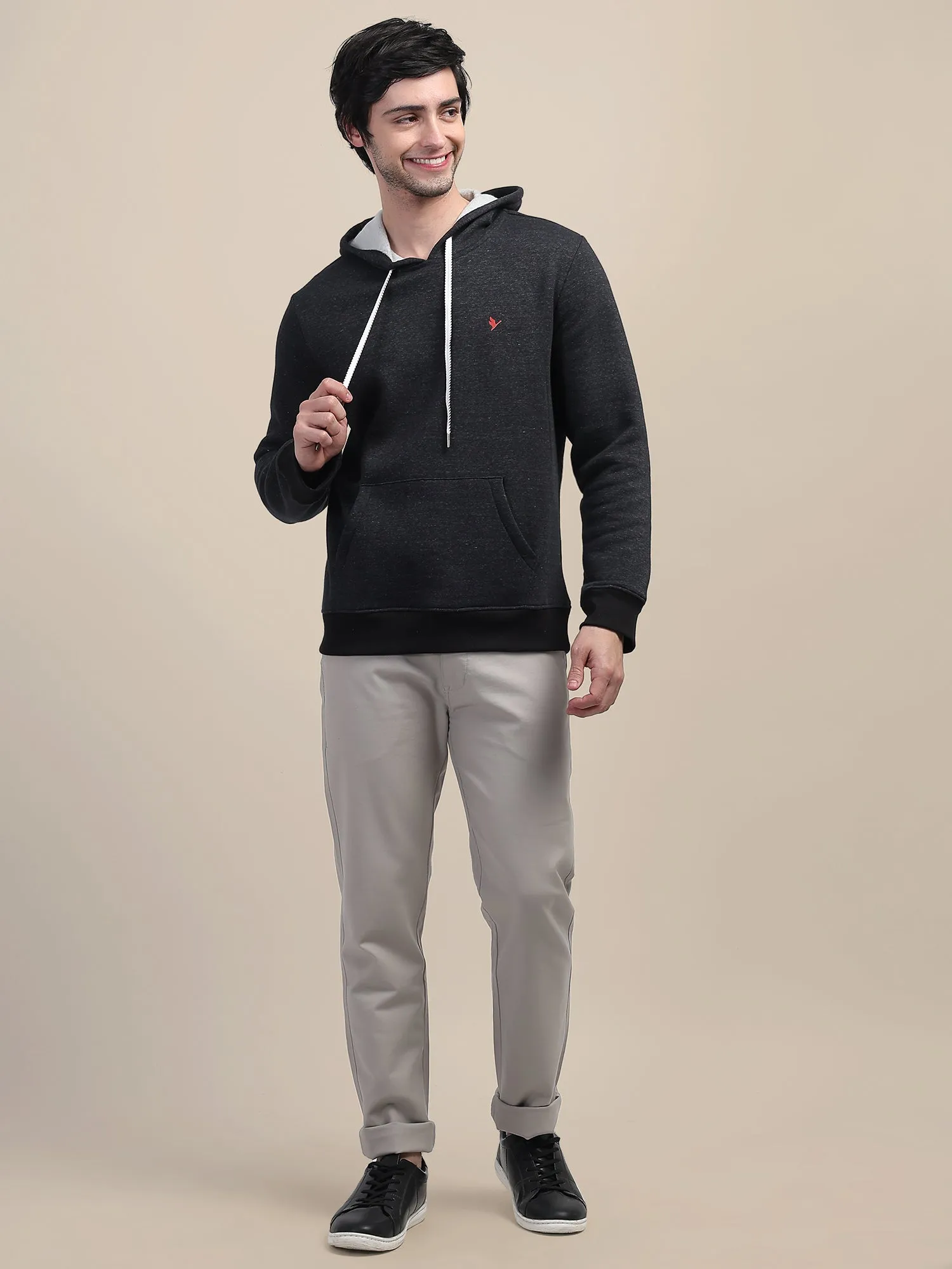 AMSWAN MEN'S BLACK STYLISH AND COMFORTABLE FIT HOODIE