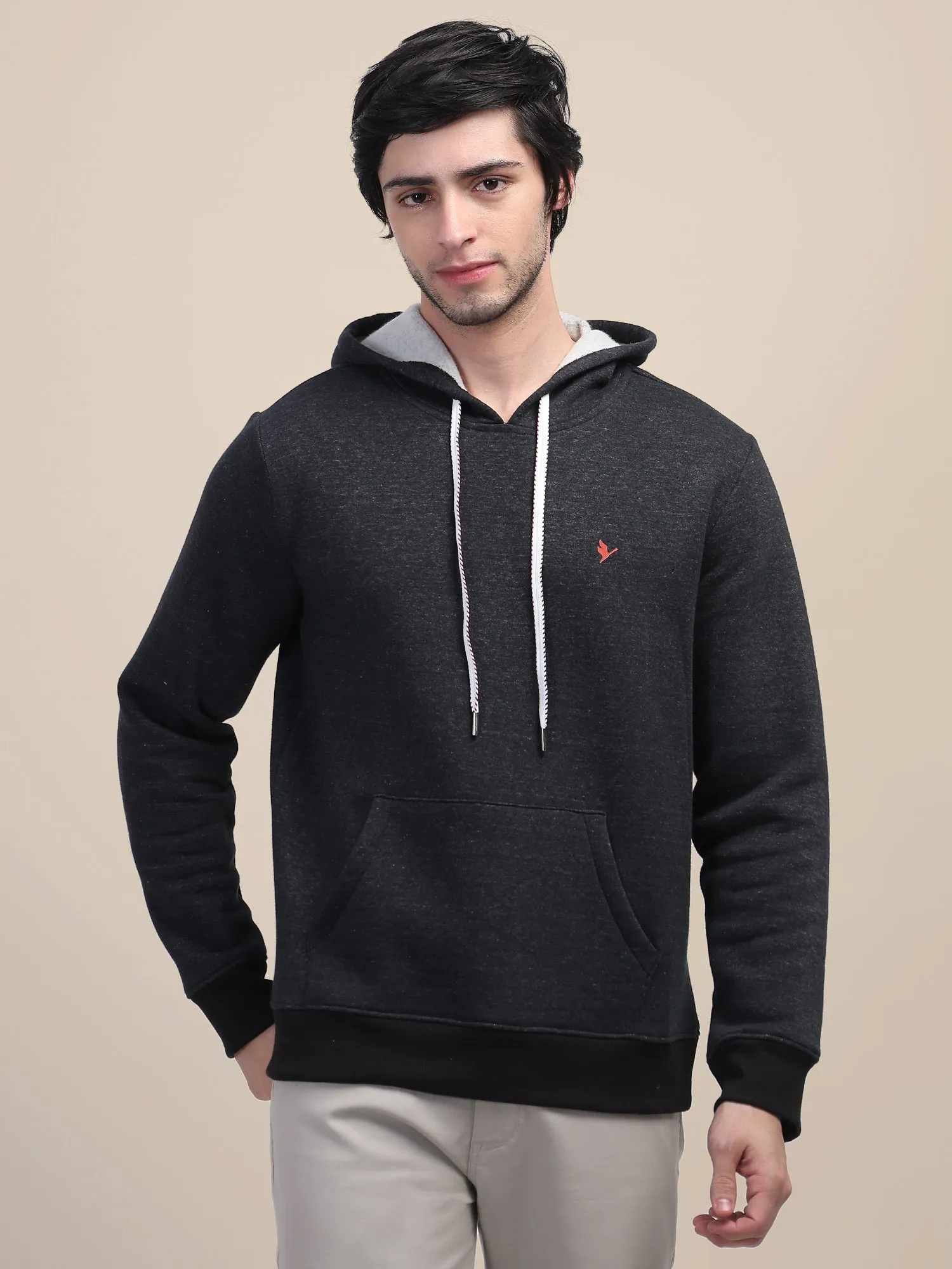 AMSWAN MEN'S BLACK STYLISH AND COMFORTABLE FIT HOODIE