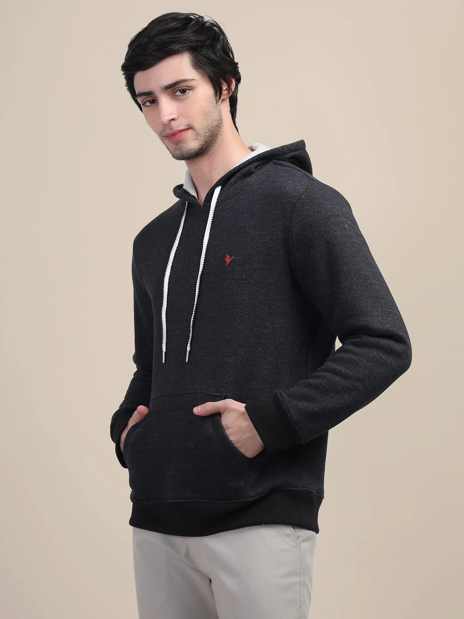 AMSWAN MEN'S BLACK STYLISH AND COMFORTABLE FIT HOODIE