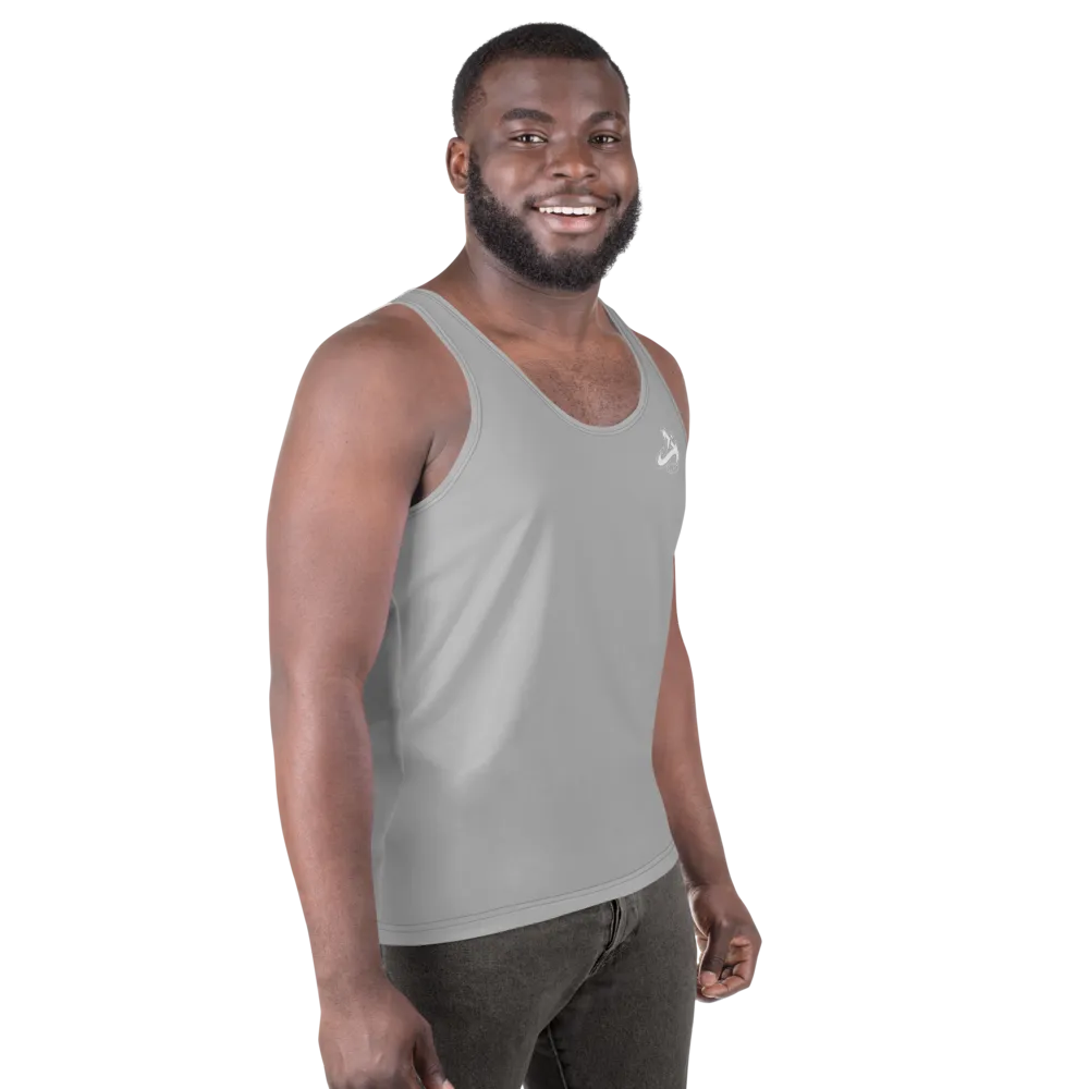 Athletic Apparatus Grey 2 White logo Unisex Tank Top