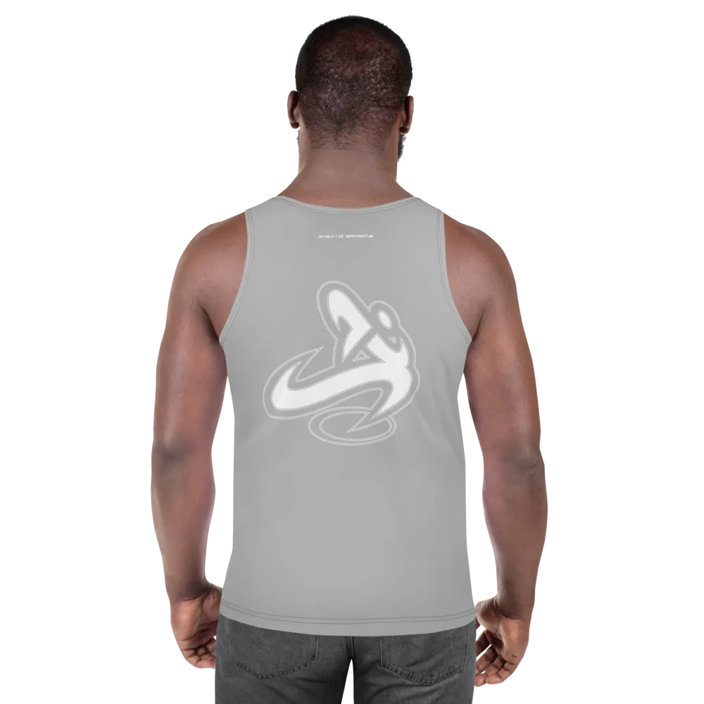 Athletic Apparatus Grey 2 White logo Unisex Tank Top