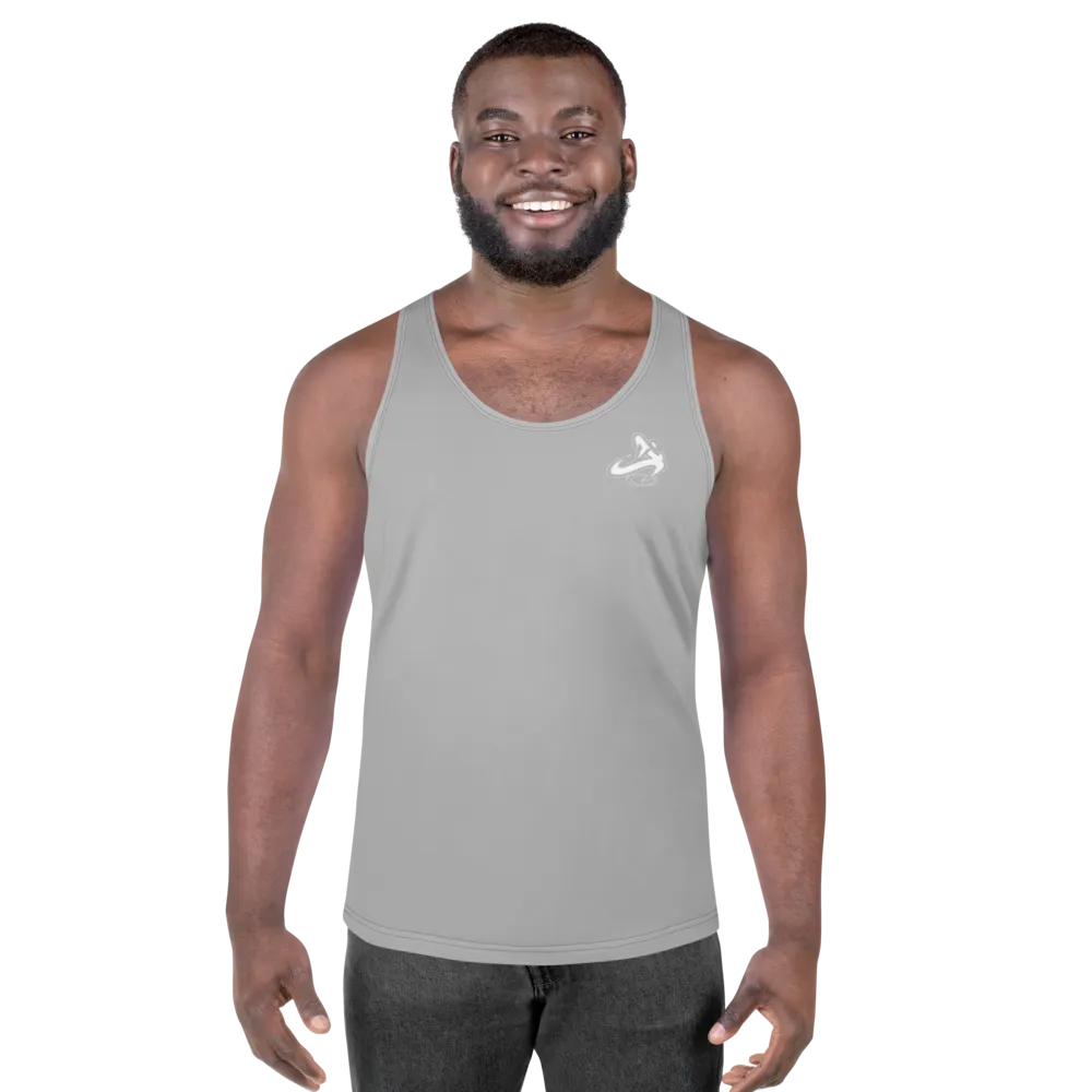 Athletic Apparatus Grey 2 White logo Unisex Tank Top