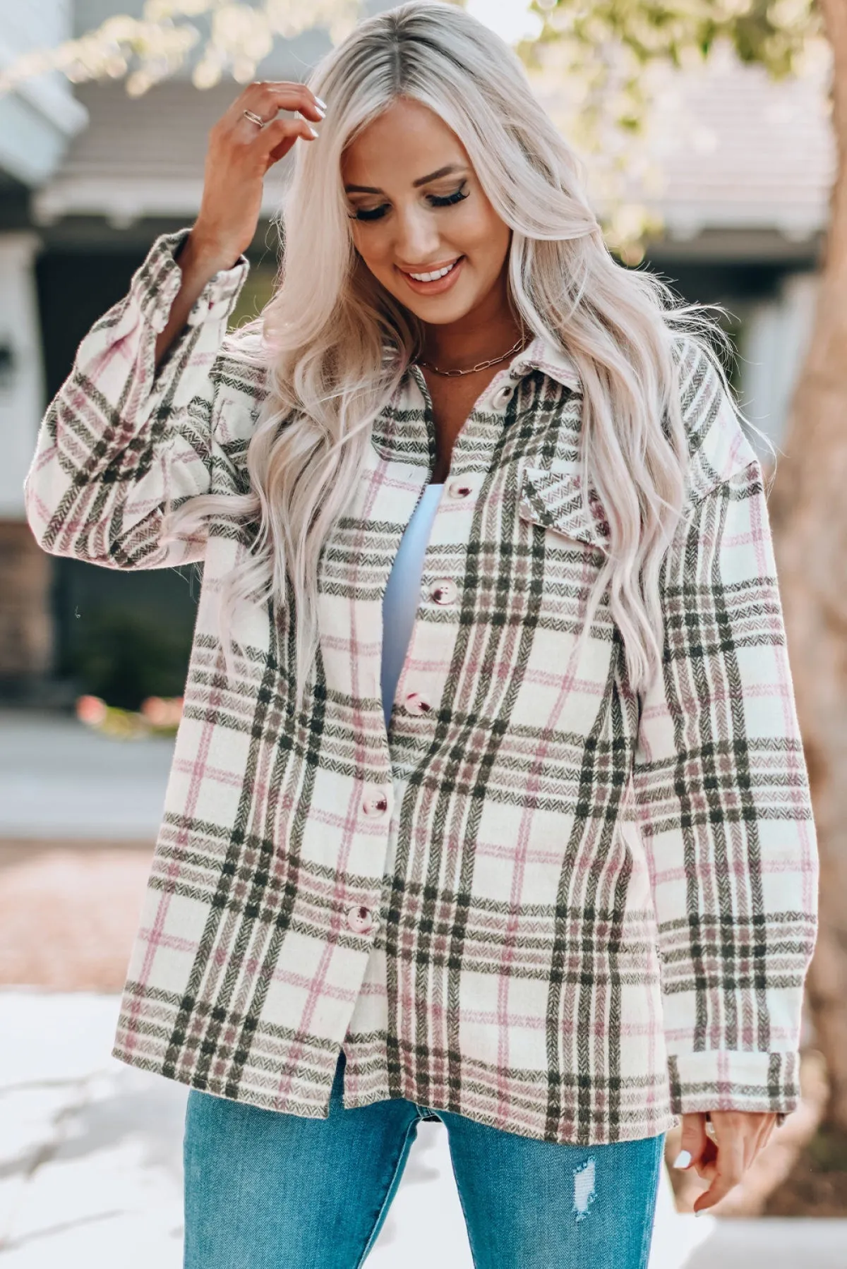 Autumn Sunsets Flannel Buttoned Plaid Shacket