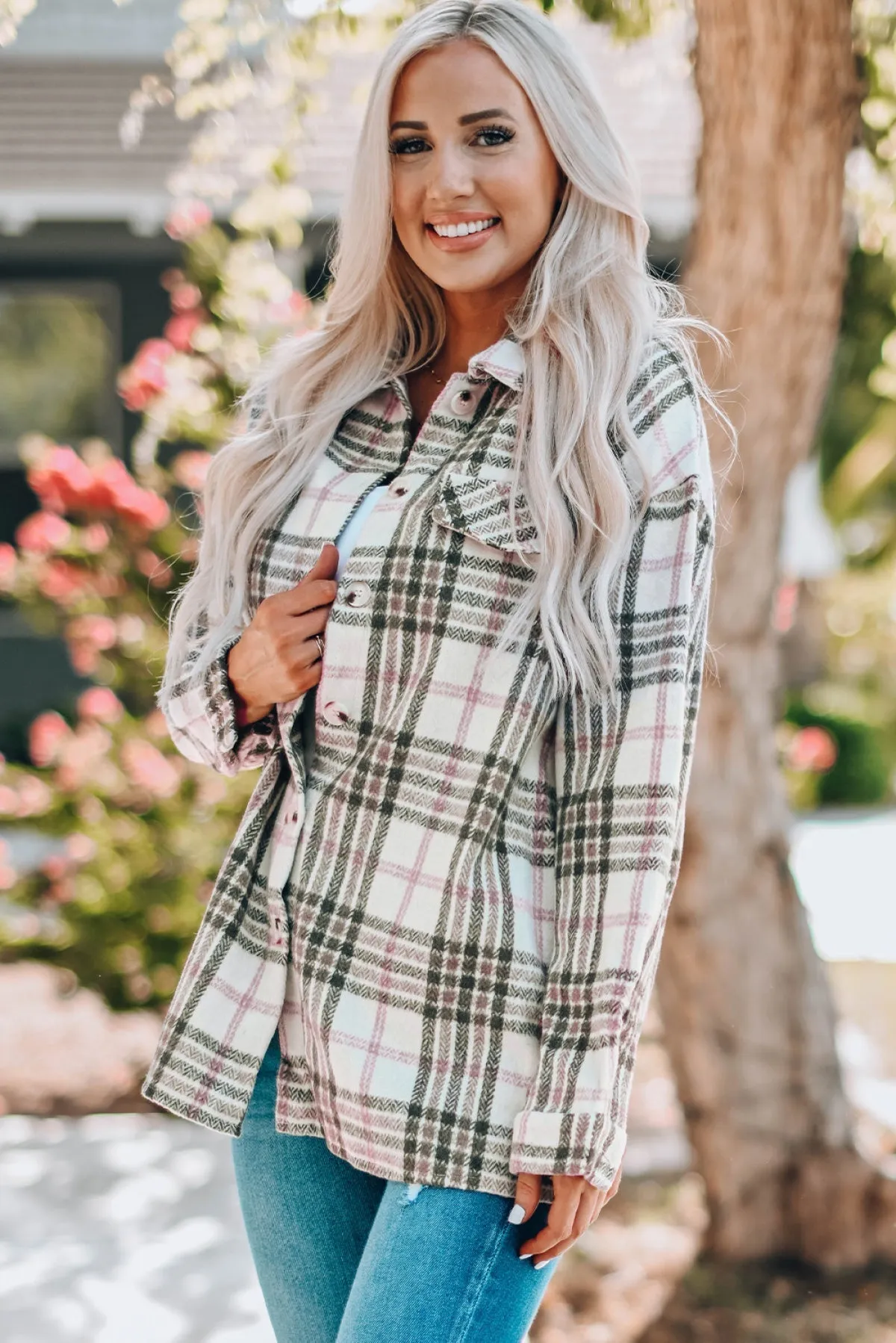 Autumn Sunsets Flannel Buttoned Plaid Shacket