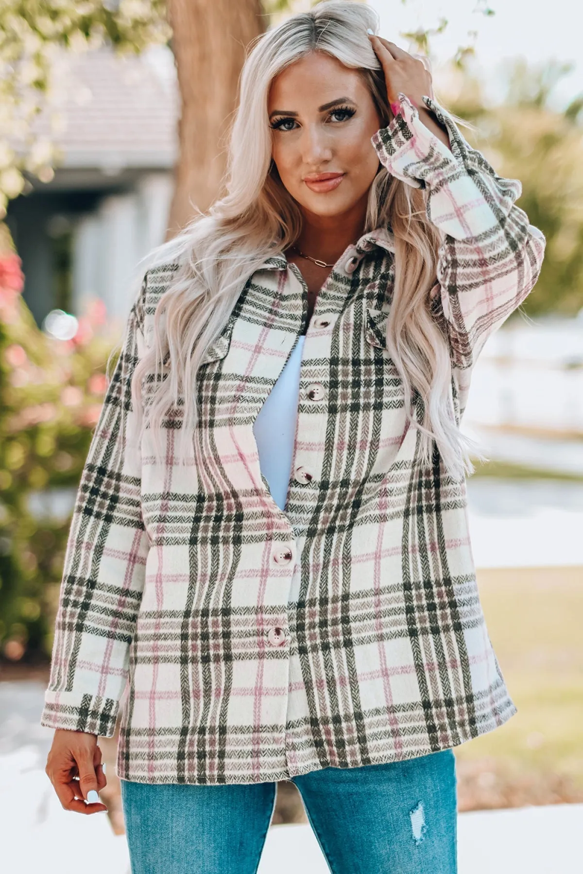 Autumn Sunsets Flannel Buttoned Plaid Shacket