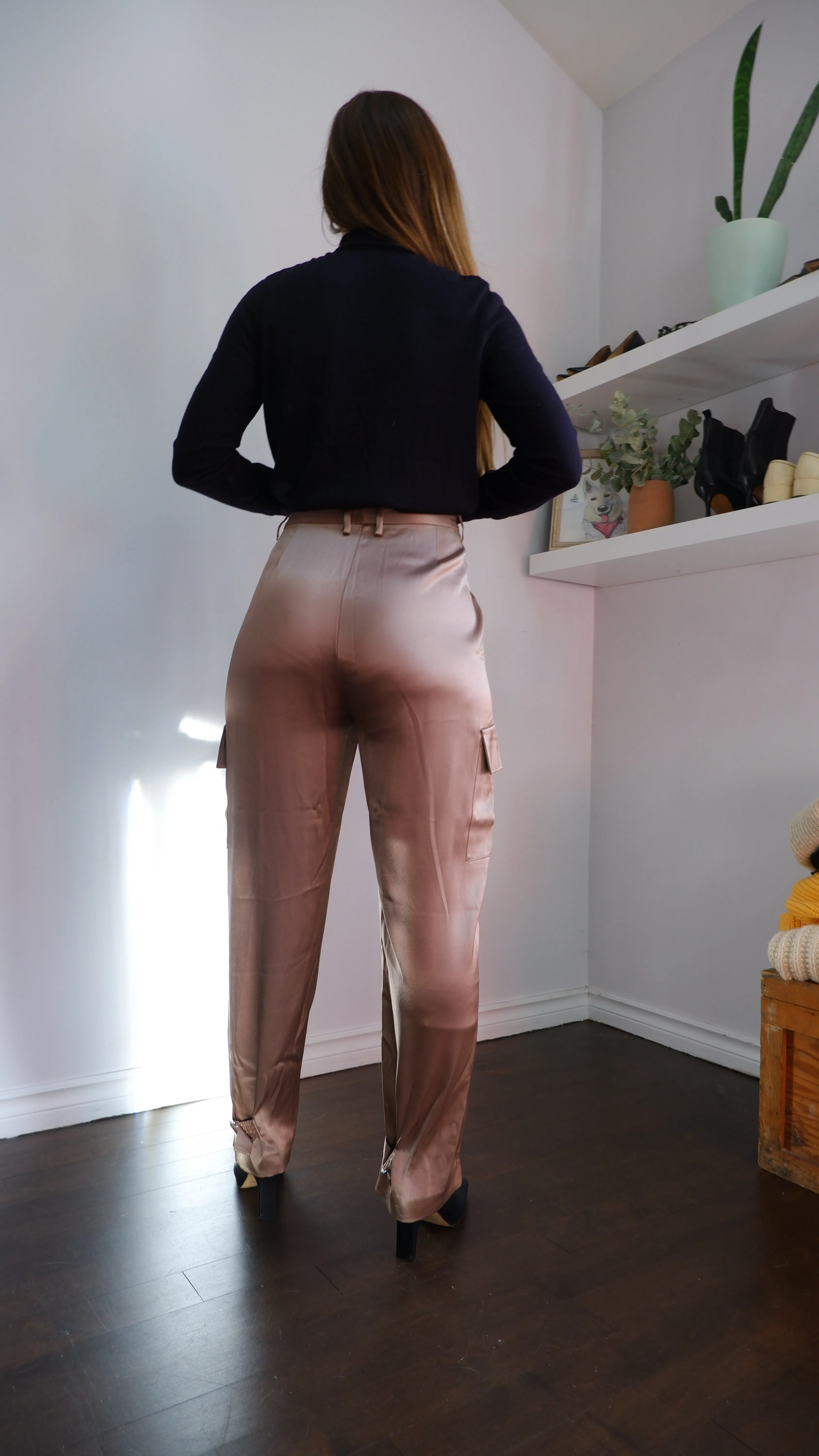 Babaton Champagne Refined Satin Cargo Pant - 8/10
