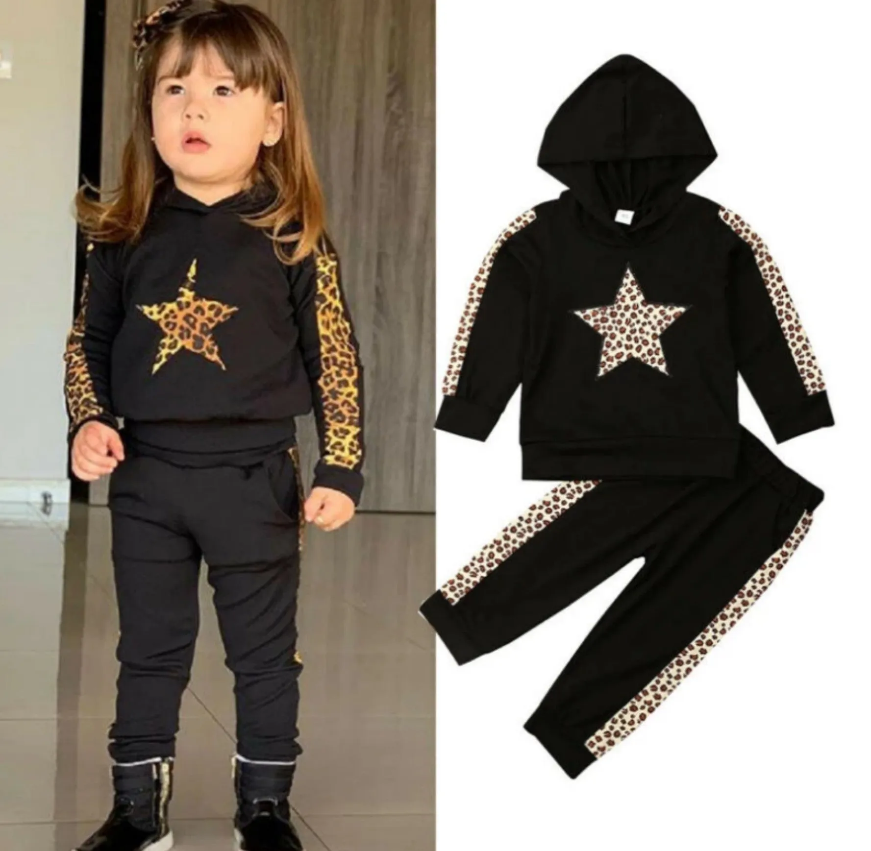 Babygirl Leopard Jacket Tracksuit Top & Leggings Pants Outfit Set
