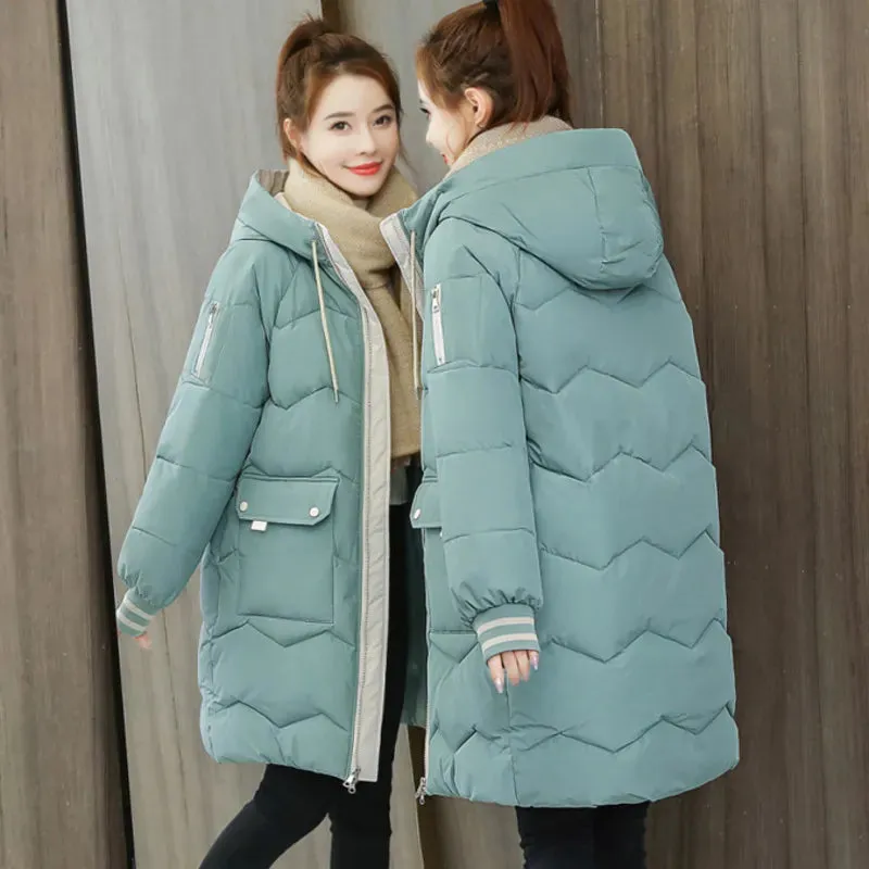 Barbour Trending Quilted Coat 2024 Winter Women's Jacket Coats Long Parkas, Hooded Overcoat with Down Cotton. Thick Warm Jackets for Casual Students. Windproof Trench Coat for Women
