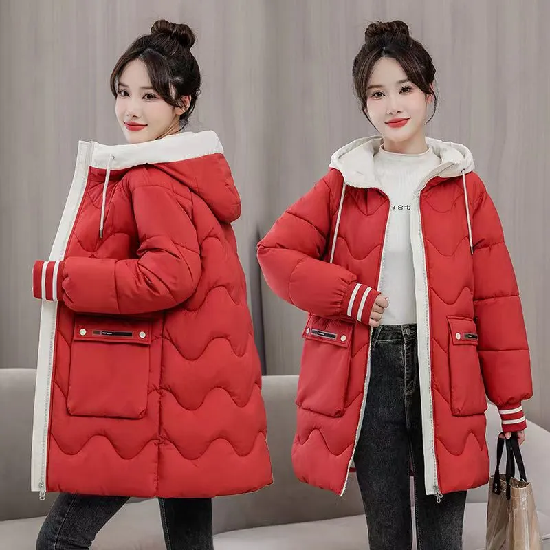 Barbour Trending Quilted Coat 2024 Winter Women's Jacket Coats Long Parkas, Hooded Overcoat with Down Cotton. Thick Warm Jackets for Casual Students. Windproof Trench Coat for Women