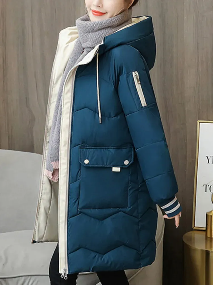 Barbour Trending Quilted Coat 2024 Winter Women's Jacket Coats Long Parkas, Hooded Overcoat with Down Cotton. Thick Warm Jackets for Casual Students. Windproof Trench Coat for Women