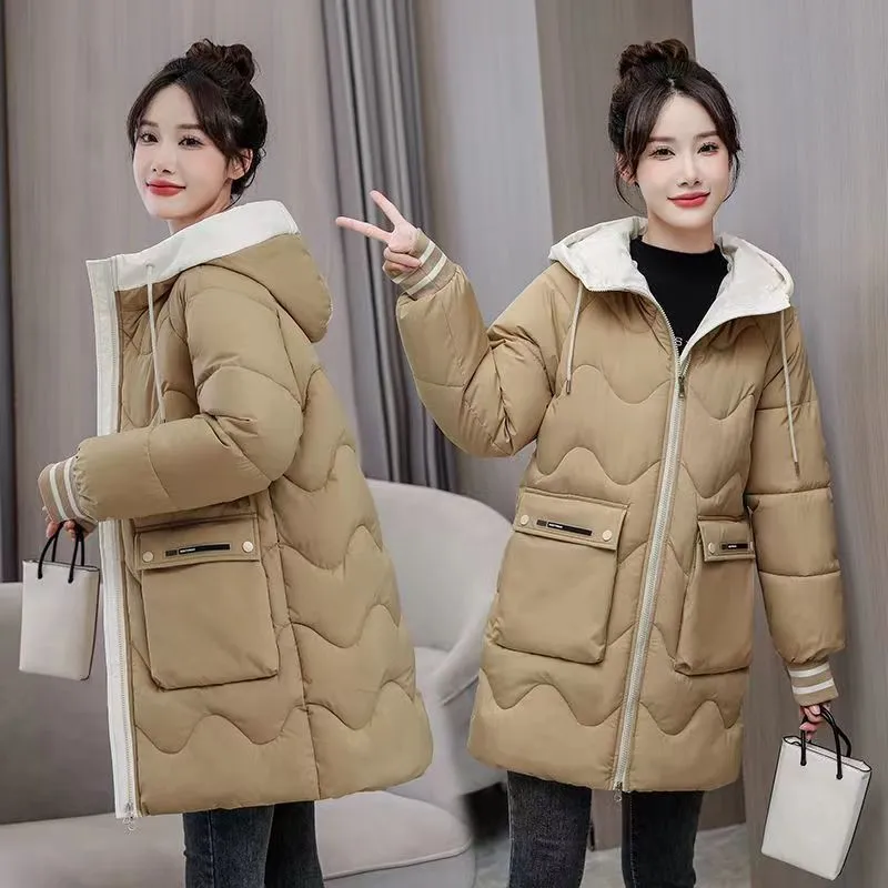 Barbour Trending Quilted Coat 2024 Winter Women's Jacket Coats Long Parkas, Hooded Overcoat with Down Cotton. Thick Warm Jackets for Casual Students. Windproof Trench Coat for Women