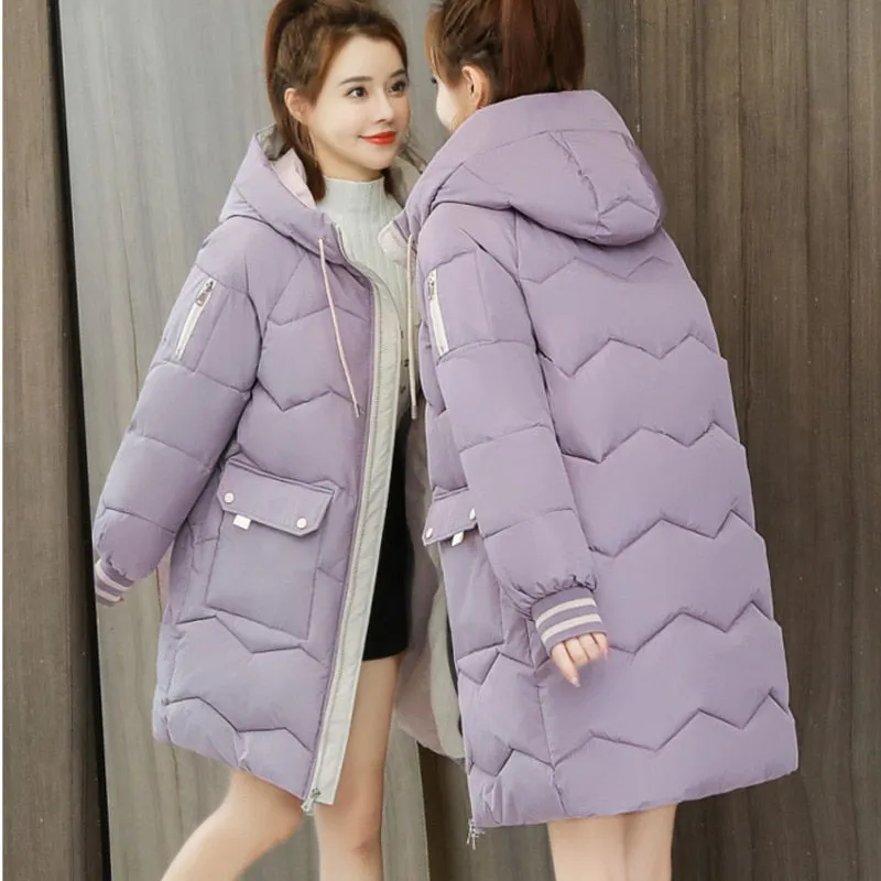 Barbour Trending Quilted Coat 2024 Winter Women's Jacket Coats Long Parkas, Hooded Overcoat with Down Cotton. Thick Warm Jackets for Casual Students. Windproof Trench Coat for Women