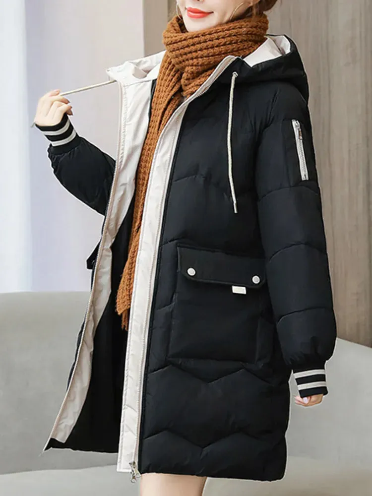 Barbour Trending Quilted Coat 2024 Winter Women's Jacket Coats Long Parkas, Hooded Overcoat with Down Cotton. Thick Warm Jackets for Casual Students. Windproof Trench Coat for Women