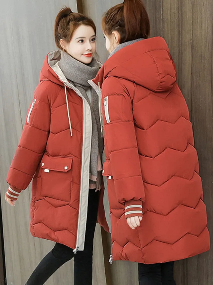 Barbour Trending Quilted Coat 2024 Winter Women's Jacket Coats Long Parkas, Hooded Overcoat with Down Cotton. Thick Warm Jackets for Casual Students. Windproof Trench Coat for Women