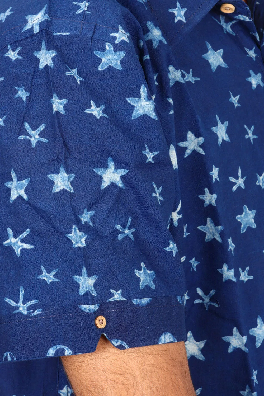 Blue Half Sleeve Indigo Hand Block Print Cotton Shirt 10074404