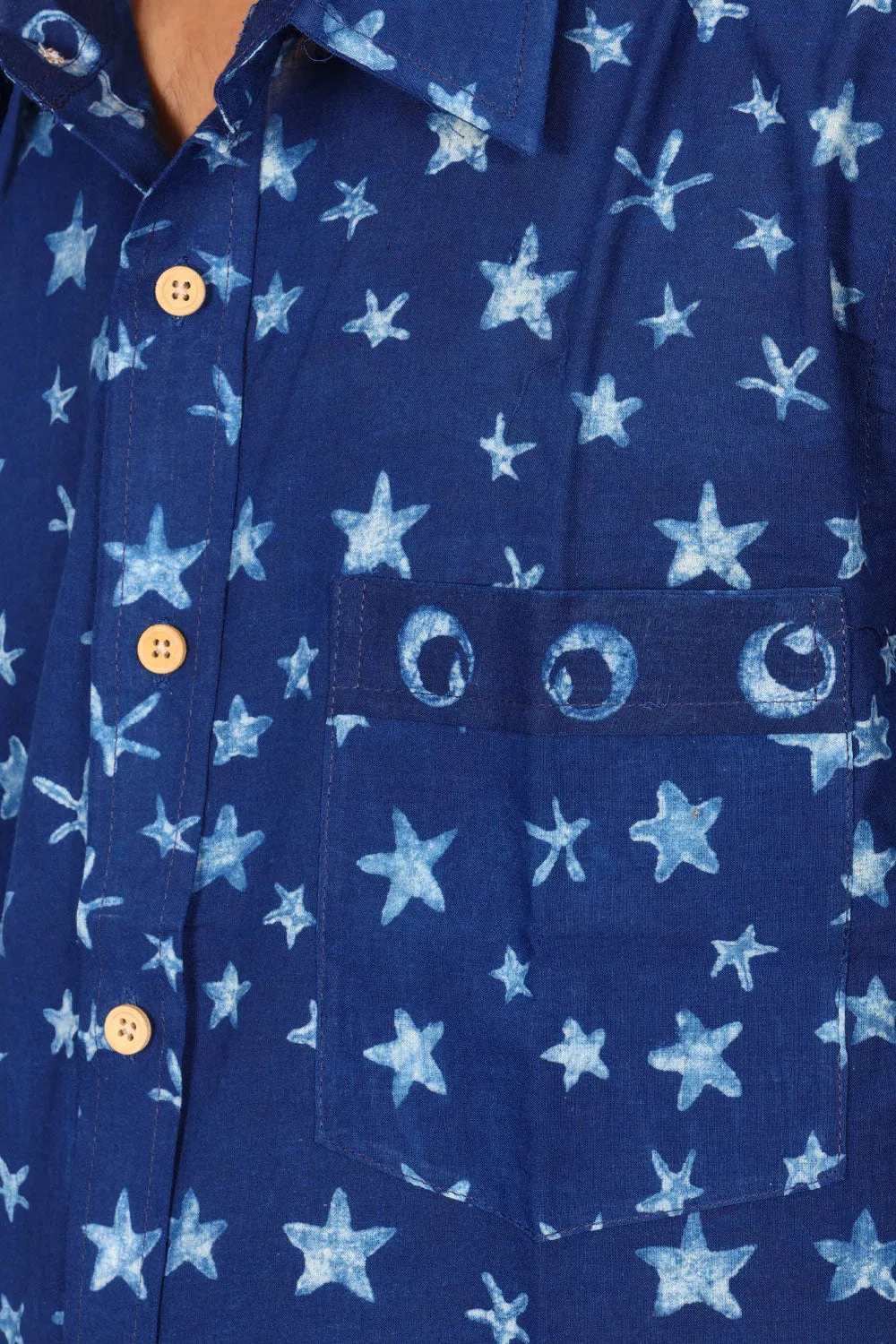 Blue Half Sleeve Indigo Hand Block Print Cotton Shirt 10074404