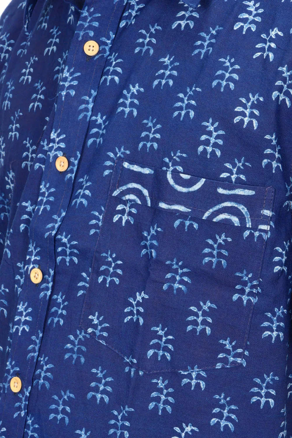 Blue Half Sleeve Indigo Hand Block Print Cotton Shirt 10074406