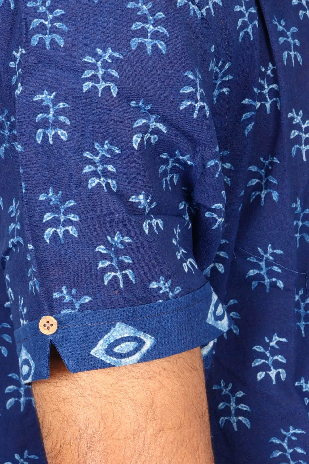 Blue Half Sleeve Indigo Hand Block Print Cotton Shirt 10074406