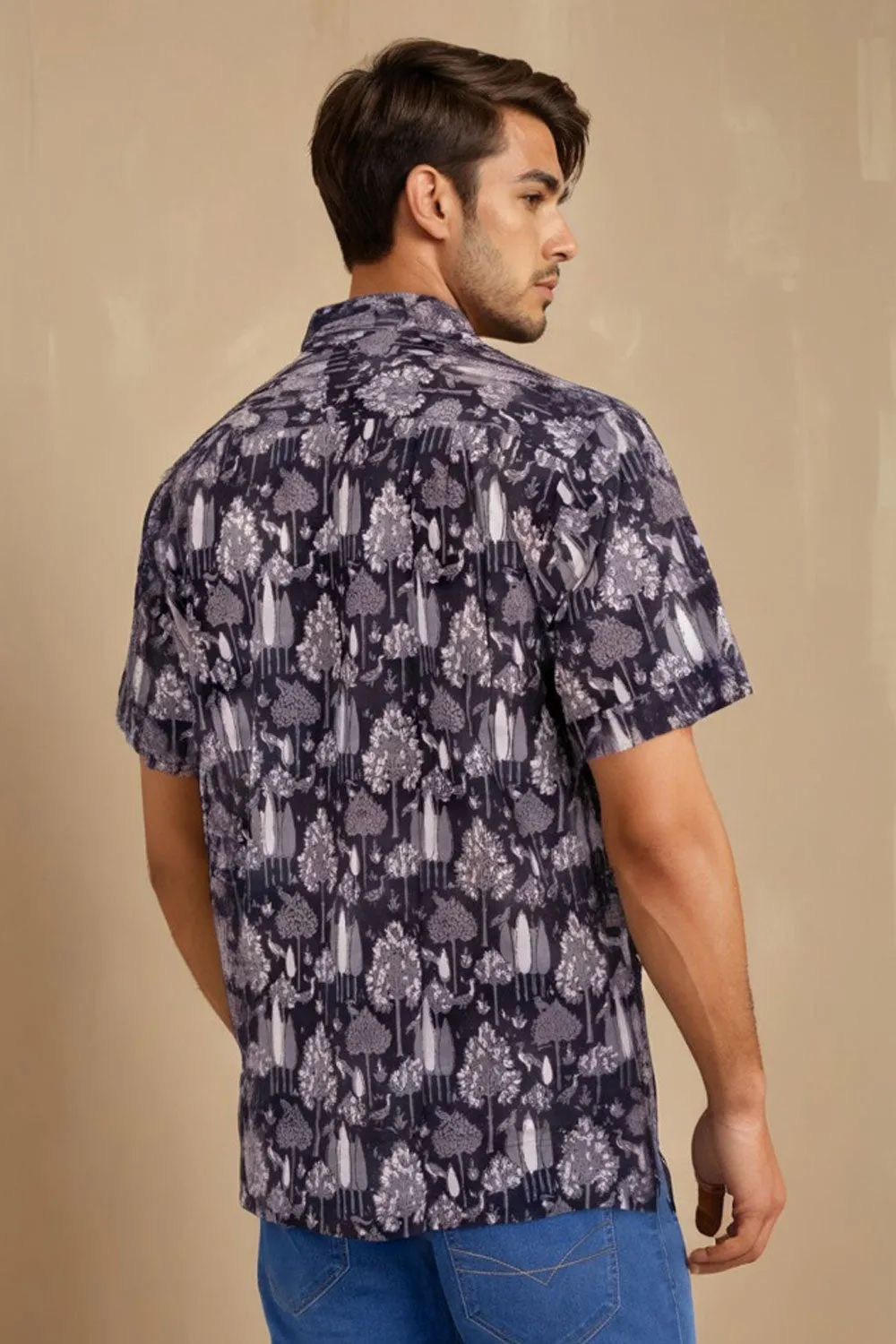 Brown Half Sleeve Jahota Printed Cotton Mens Shirt 10074412