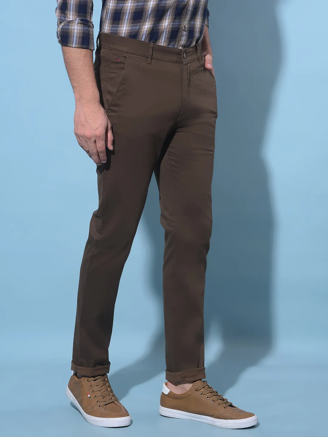 Brown Printed Dobby Trousers