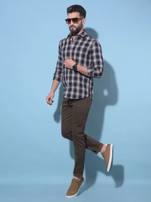 Brown Printed Dobby Trousers