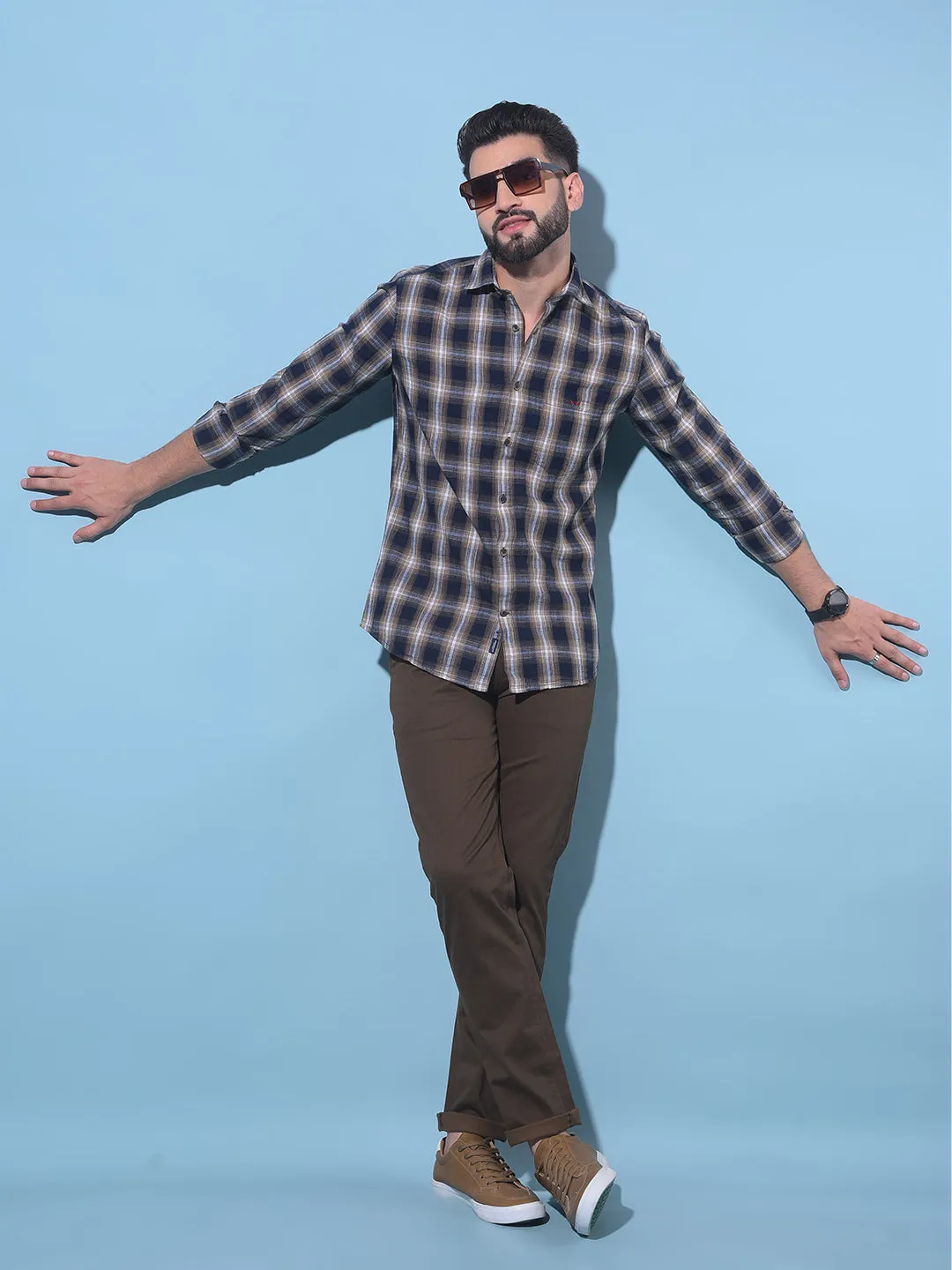 Brown Printed Dobby Trousers