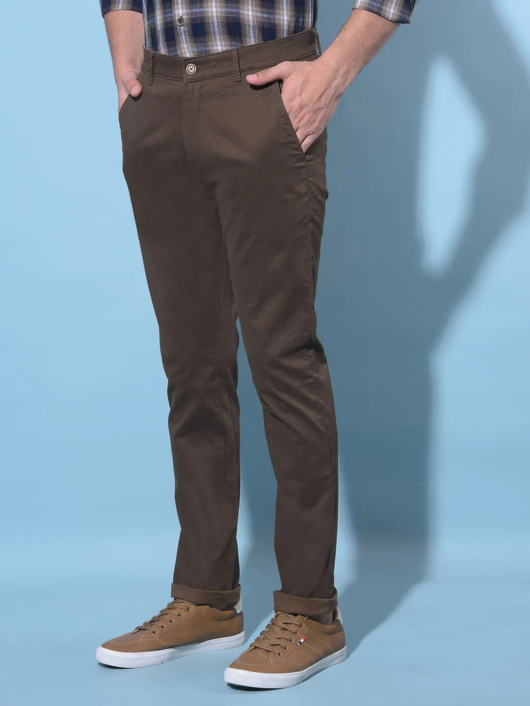 Brown Printed Dobby Trousers