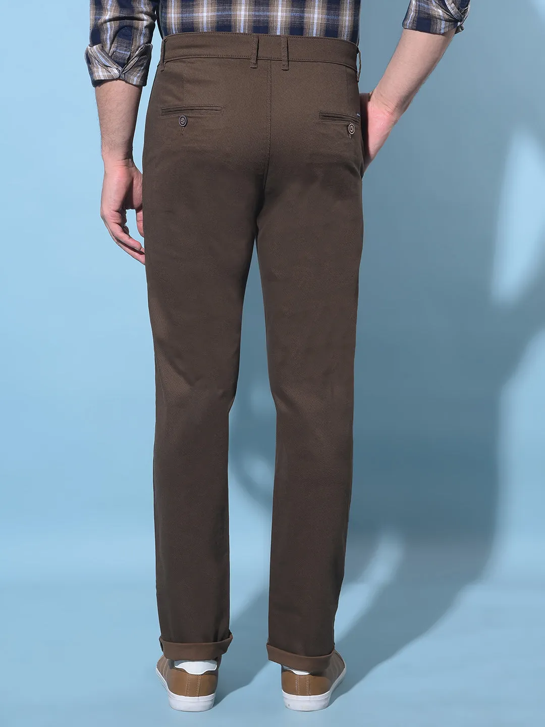 Brown Printed Dobby Trousers