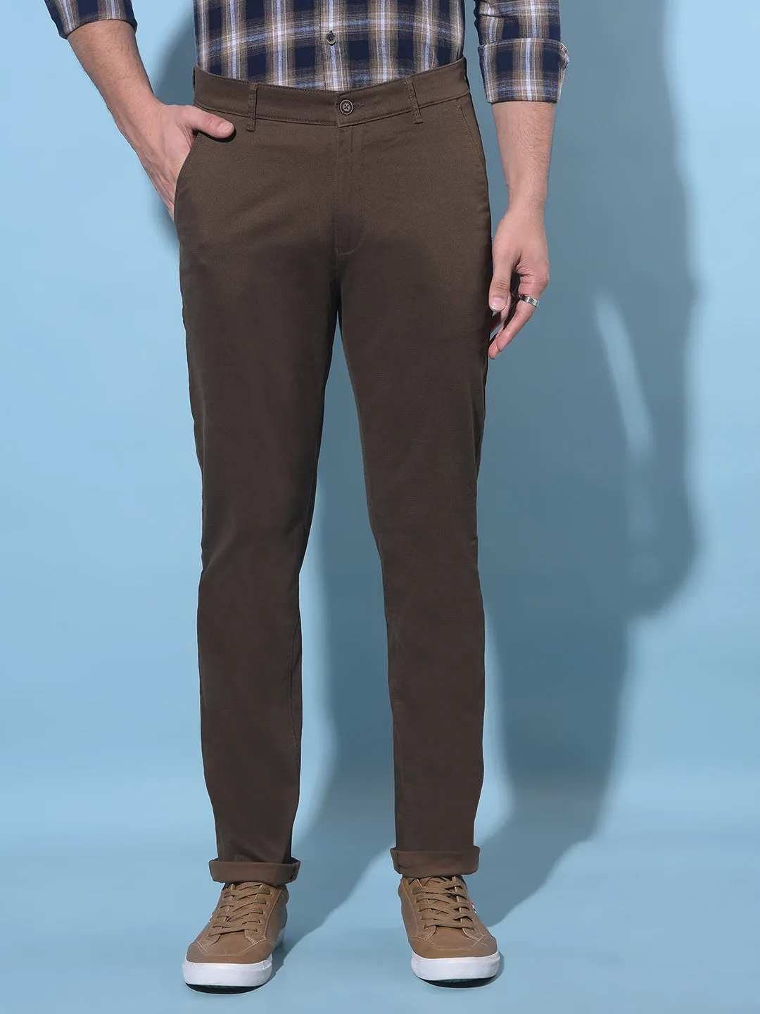 Brown Printed Dobby Trousers