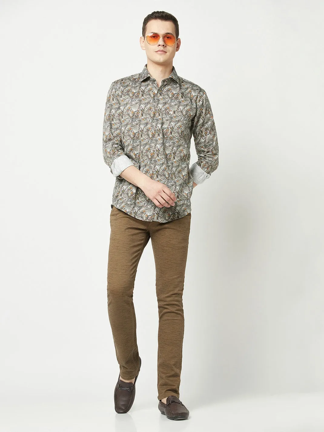 Brown Textured Trousers