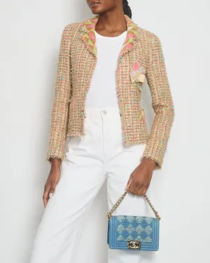 Chanel Pink, Cream Tweed Jacket With Sequin & Camelia Flower Brooch Detail Size Fr 36 (uk 8)