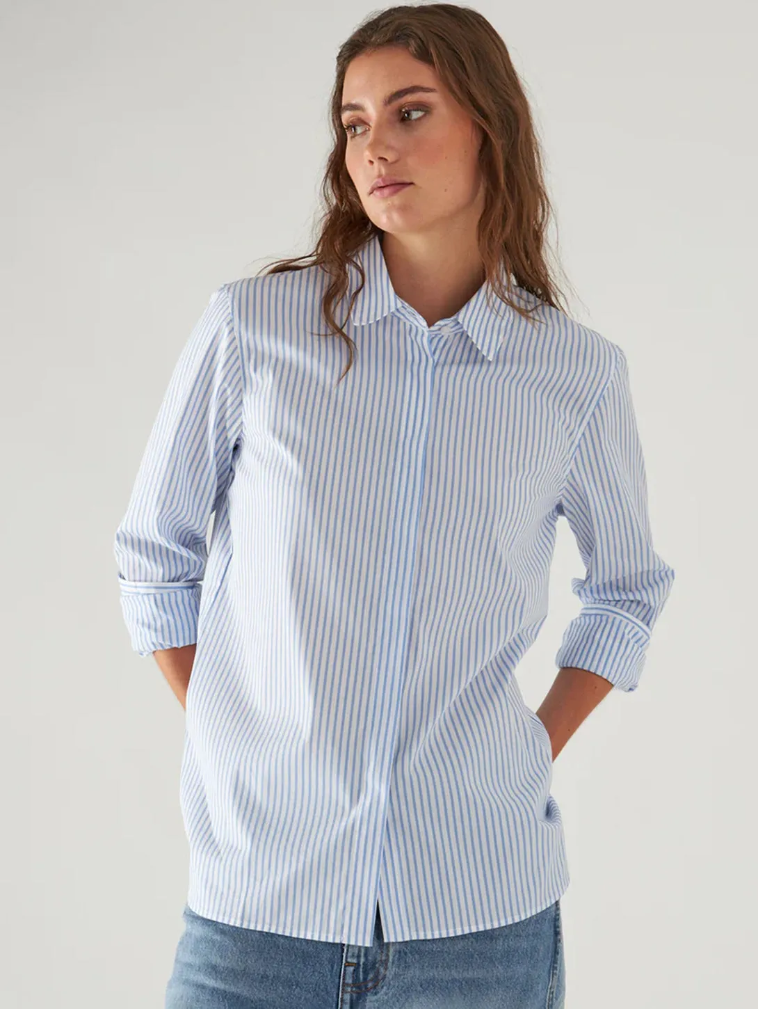 Cotton Stripe Shirt - Pool