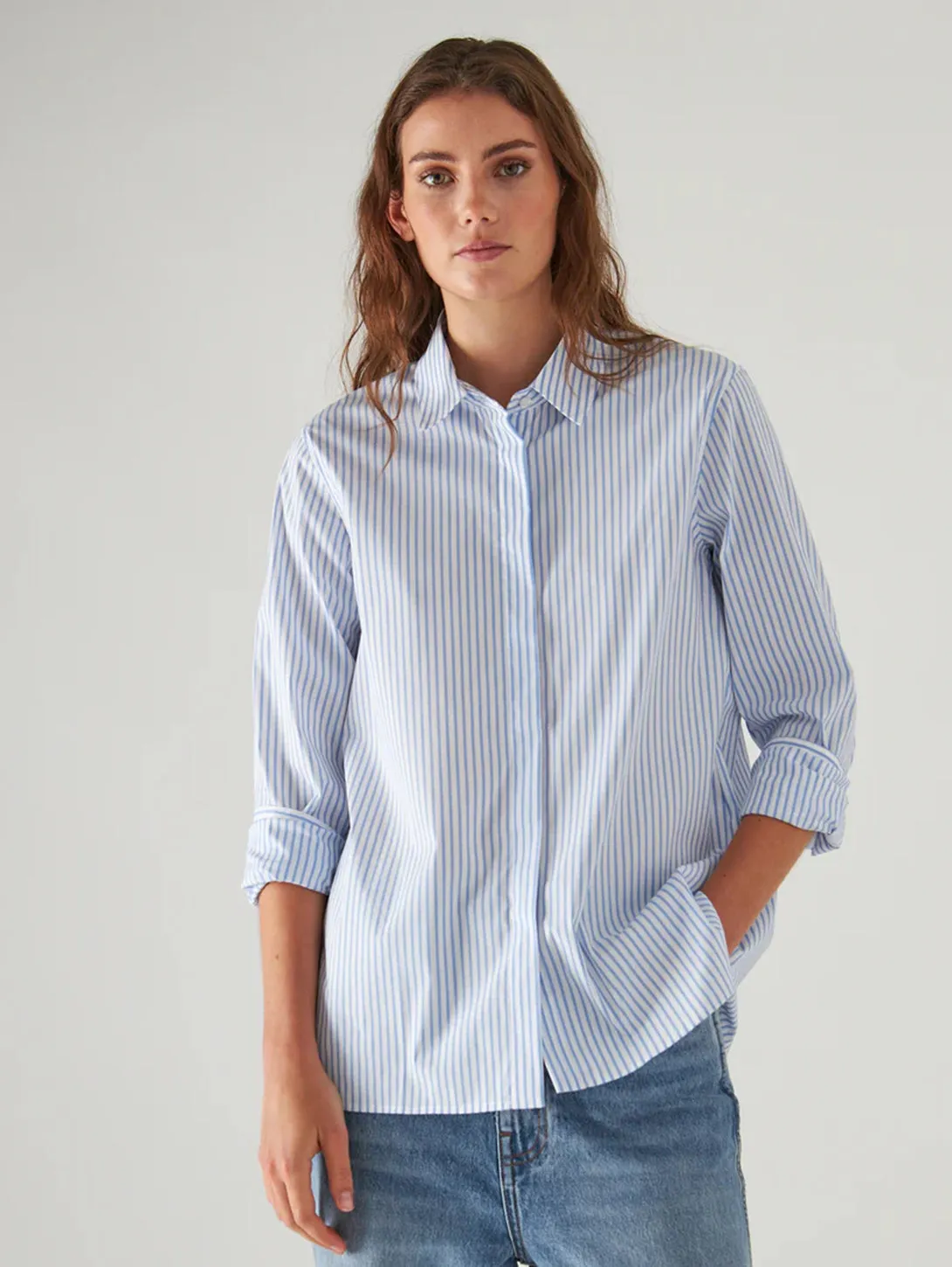 Cotton Stripe Shirt - Pool