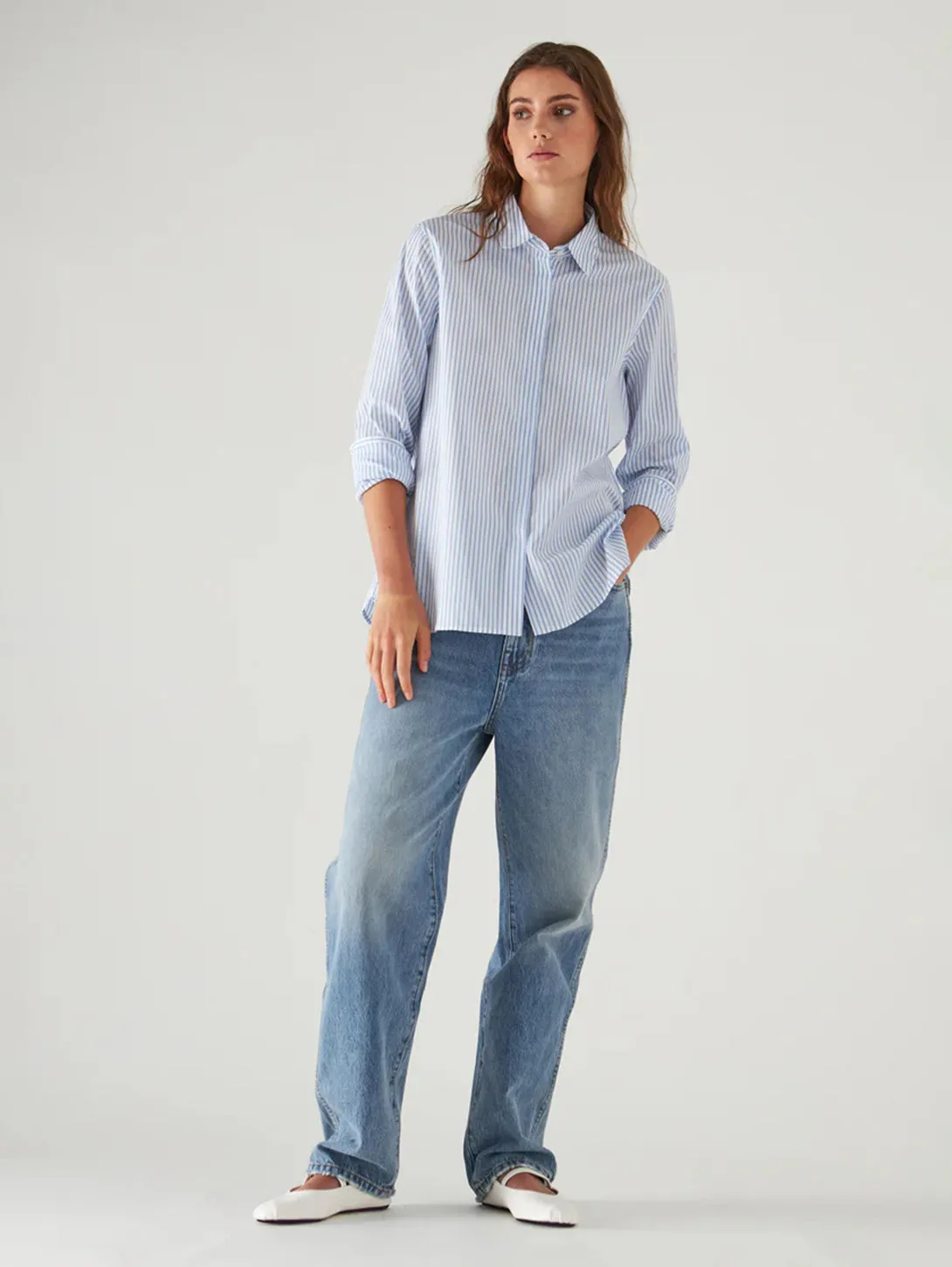 Cotton Stripe Shirt - Pool