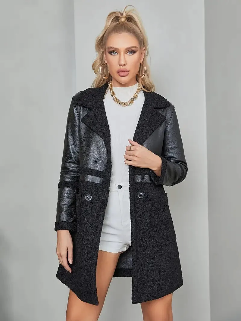 Dames PU leren winterjas - street style, modieuze lange jas
