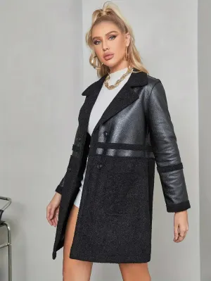 Dames PU leren winterjas - street style, modieuze lange jas