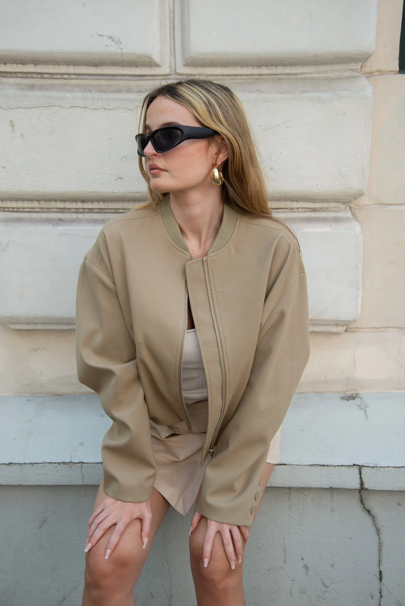 Elegant Cropped Bomber Jacket