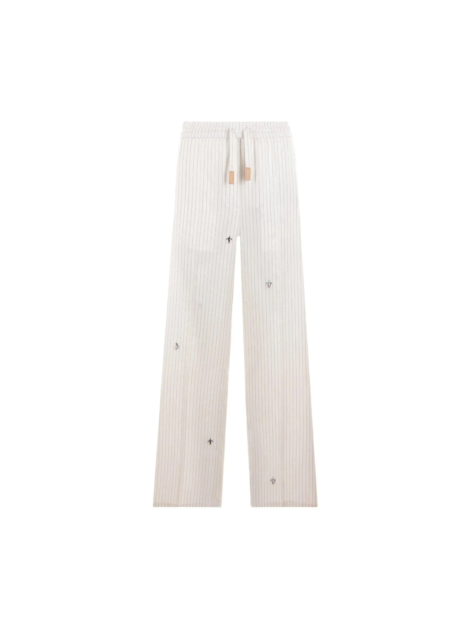Embroidered Twill Pajama Pants